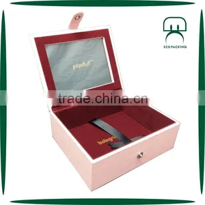 Leather Pink Cute Big Gift Wood Box With Clear Window thumbnail-1