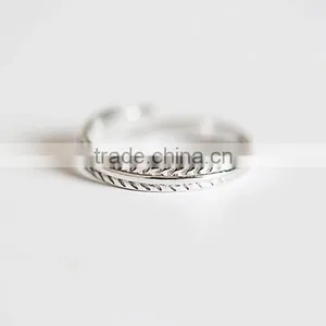 925 Sterling Silver Feather Ring Adjustable Ring Fashion Women Ring Jewelry Supplies 6260551 thumbnail-2