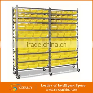 China Rivet Mobile Bin Rack With Wheels Metal Storage Bins thumbnail-4