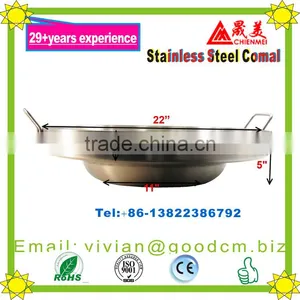 22" Heavy Duty 5" Deep Regular Concave Stainless Steel Comal for Portable Gas Stove thumbnail-6