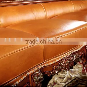 American Style Palace Leather Sofa With Carved Wooden Frame, Villa Sofa Set(MOQ=1 SET) thumbnail-5