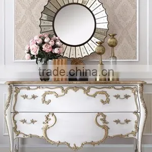 Hand Painted Classic Chest Of Drawers, Antique Living Room Cabinet With Veneer Top, Exquisite Wood Carved Curio Sideboard thumbnail-2