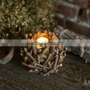 Vintage Chic Wooden Wicker Candle Holder Light Holder Christmas thumbnail-4