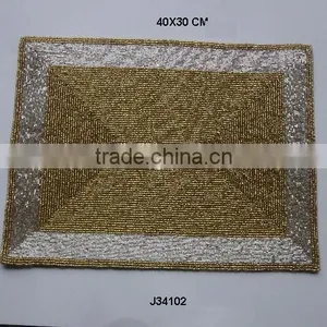 Golden Glass Bead Place Mat With Silver Border Available in More Colours and Patterns thumbnail-1