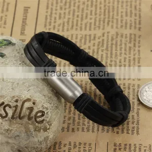 2017 New Stainless Steel Jewelry Leather Braided Bracelet for Men thumbnail-3