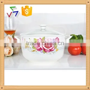 8" Porcelain Microwave Round Pot With Glass Lid thumbnail-1