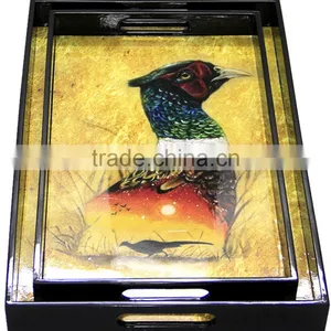 Lacquer MDF Serving Tray With Art Print thumbnail-2
