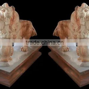 Cloudy Rosa Marble Statue Lion for Sale thumbnail-1