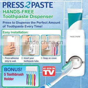 As Seen on tv Press 2 Paste Toothpaste Dispenser and Toothbrush Holder thumbnail-1