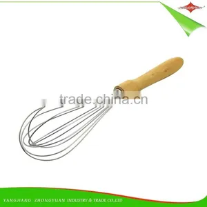 ZY-C1034 10 Inch Stainless Steel Head Egg Whisk Rubber Wood Handle Egg Beater thumbnail-1