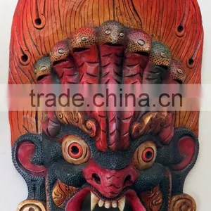 Hand Crafted Wooden Mask of Demon Wall Hanging Made In Nepal thumbnail-1