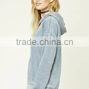 Latest Design Sweatshirt Long Sleeves Ribbed Trim Drawstring Distressed Hoodie, Blank High Quality Hoodies Wholesale thumbnail-3