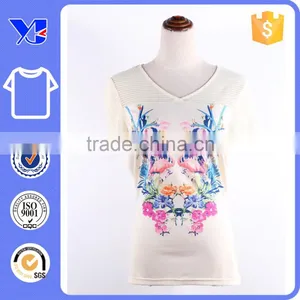 Fashion Women Top v Neck Short Sleeve Lady Printing Blouse thumbnail-1