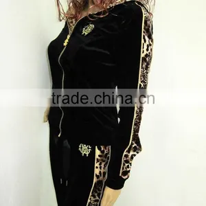 ZIPPER YOGA RUNNING Sweat BLACK Sport Suit , Women Leopard Print Velvet Sport Tracksuit Wholesale thumbnail-6