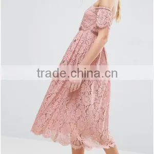 Guangzhou Clothing OEM Pink Undertone Cold Shoulder Lace Prom Dresses thumbnail-1