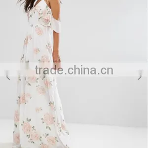 Guangzhou Wholesale Clothing OEM Cold Shoulder Rose Floral Fresh Dresses thumbnail-4