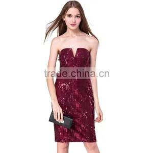 2017 Latest New Ladies off Shoulder Midi Party Fashion Short One Piece Sequin Dress Pattern Design thumbnail-3