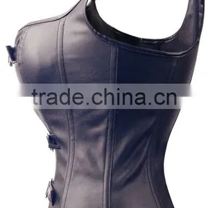 Wholesale Open Cup Front Zipper Overbust Real Leather Slimming Corsets thumbnail-3