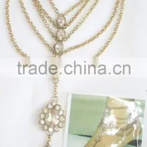 GOLD Tone KUNDAN CHAIN PAYAL Anklets Pair Toe Ring thumbnail-4
