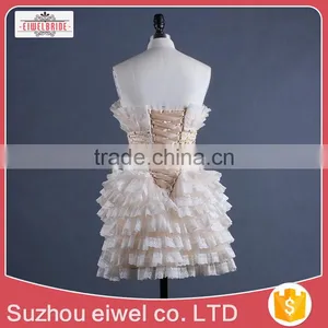 Apricot Strapless Short Mini Evening Dress thumbnail-3
