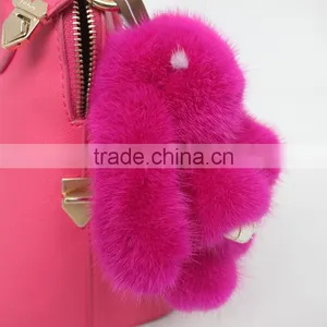 Myfur Fashion Hot Pink Rose Custom Mink Fur Rabbit Shape Keychain for Bag Charm thumbnail-3