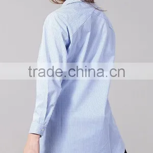 Runwaylover EY2326B 2017 Latest Blouse Design Women's Blue Striped Cold Shoulder Tie Sleeve Shirt thumbnail-2
