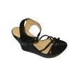 Fashion PU Material Black Color Ladies Wedge Sandals With 11.8cm Heels thumbnail-1