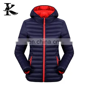 Fashion Women Dark Blue Lightweight Down Jacket With Hood thumbnail-1