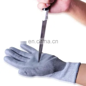 en 388 Level 5 PU Cotton Cut Resistant Work Industrial Safety Gloves thumbnail-1