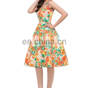 Grace Karin Vintage Flower Pattern Sleeveless Knee Length V-Neck Cotton A-Line 1950s Retro Vintage Dress CL007600-4 thumbnail-2