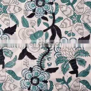 Indian 2017 Hand Block Print Fabric By Meter Floral Sanganeri Fabric For Garments Ethnic Throw Cloth thumbnail-2