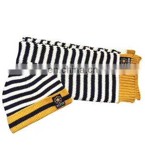 Wholesale Children's Winter Striped Acrylic Knitted Scarf Hat Set thumbnail-2
