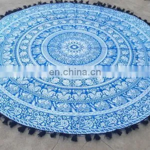 Traditional Mandala Tapestry Cotton Throw Beach Bedsheet With Pom Pom Wholesale thumbnail-1