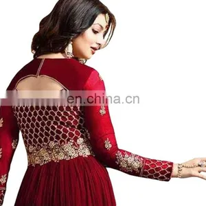 Women's Royal Red Color Engagement Wear Anarkali Suits Semi Stitched Suits 2017 thumbnail-3