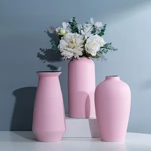 Creative Table Decor Morandi Pink Hand Made Nordic Large Ceramic Vase For Hallway thumbnail-1