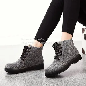 Casual Shoes Women Korean Style Trendy Short Boots Women Thick Velvet Lace-up Flat Shoes Women thumbnail-3