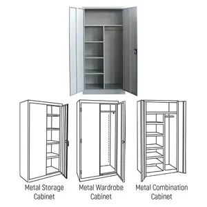 Wholesale Office Furniture Metal Cupboard Steel Wardrobe Clothes Cabinet thumbnail-3