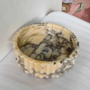 Modern Natural Calacatta Viola Violet Marble Stone Round Shape Countertop Bathroom Single Sink Vanity Wash Basin for Hotel Villa thumbnail-3