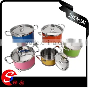 5pcs Double Bottom Capsule Buttom Colored Stock Pot With Glass Lid/ Soup Cookware Sets thumbnail-1