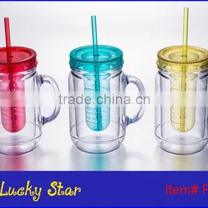 BPA Free 20oz Plastic Mason Jar With Handle and Straw and Filter Basket thumbnail-1