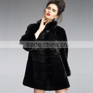 QD29213 Wholesale Women Top Rabbit Fur Jacket With Mink Fur Trim thumbnail-1