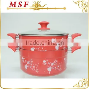 2-layers Pink Color Pressing Aluminum Food Steamer With Flower Decal thumbnail-1