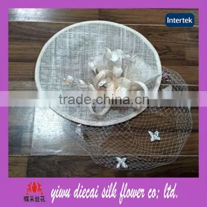 Self Fabric Flower Decorated Flat Sinamay Hat thumbnail-1