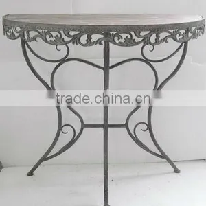 Home Furniture Half-round Metal Table W/fir Wood Board thumbnail-1