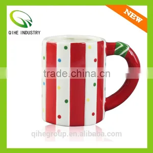 Red Stripe Ceramic Coffee Mug With Big Handle thumbnail-1