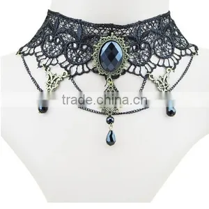Gothic Acrylic Excellent Beads Lace Collar Victorian Choker Necklace Pendant thumbnail-1