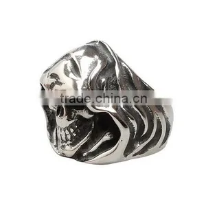 Hot Sell Mens Womens Silver Color Punk Skull Head Titanium Steel Ring thumbnail-1