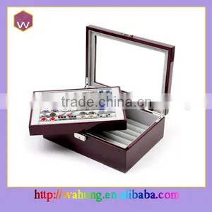 Locked Cufflink Wood Collection Box With Clear Window for Cufflinks thumbnail-2