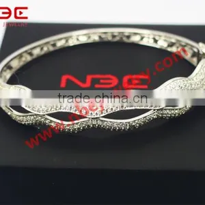 Women Fashion Silver Bangle, Wax Micro Pave Setting 925 Silver Bangle thumbnail-1