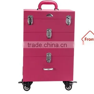 Professional Beauty Cosmetic Case Pink Makeup Case/ Box PVC Leather Box thumbnail-2
